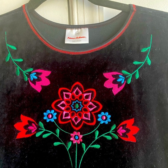 Hanna Andersson Girls Embroidered Tiered Velour Holiday Dress Size 14/16 160 - Picture 2 of 5